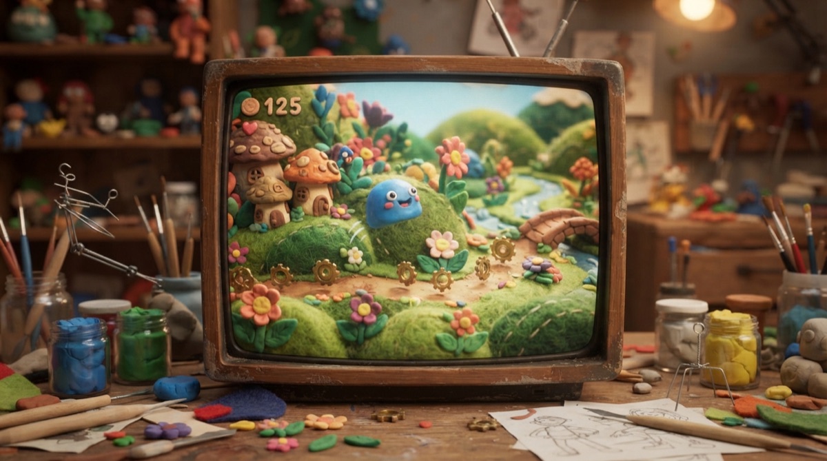 Handmade game diorama on a workshop bench